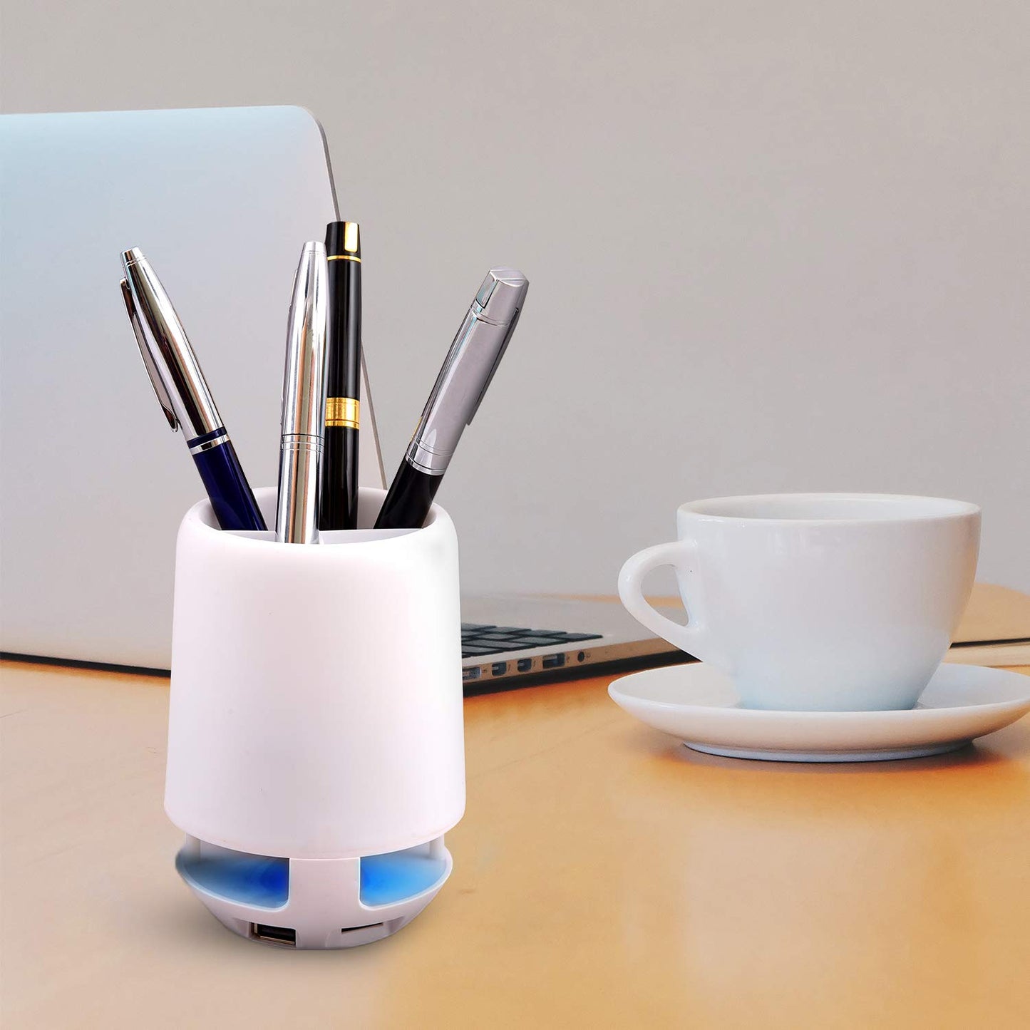 Multifunctional 4 Compartment Pen Holder With Bluetooth Speaker